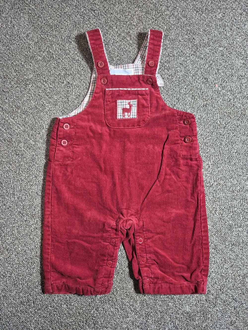 Janie and Jack Red Corduroy Overalls with Giraffe Patch